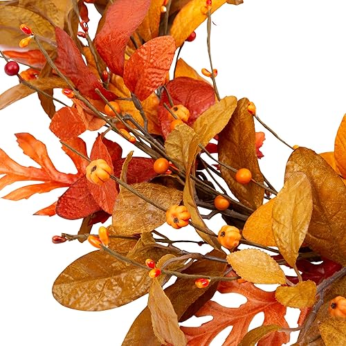 Miniatura 4 de VGIA Corona de otoño de 18 pulgadas, corona de hojas de eucalipto, corona de otoño artificial para puerta delantera, corona de hojas de otoño,