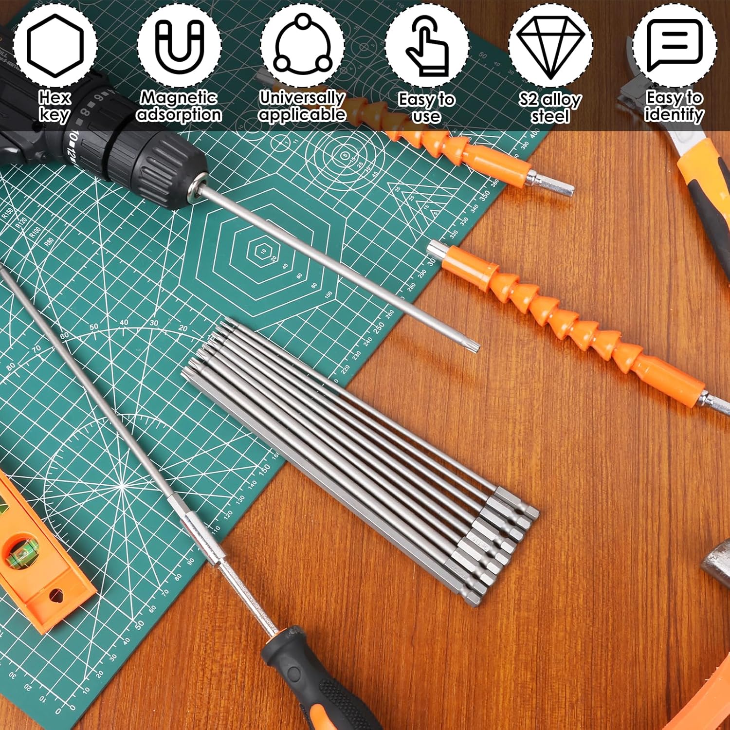 11 Pcs 8 Inches Long Screwdriver Bit Set S2 Alloy Steel Magnetic Drill Bit Set with 1/4 Inch Hex Shank T6、T7、T8、T9、T10、T15、T20、T25、T27、T30、T40 for Electrical Appliance Automotive