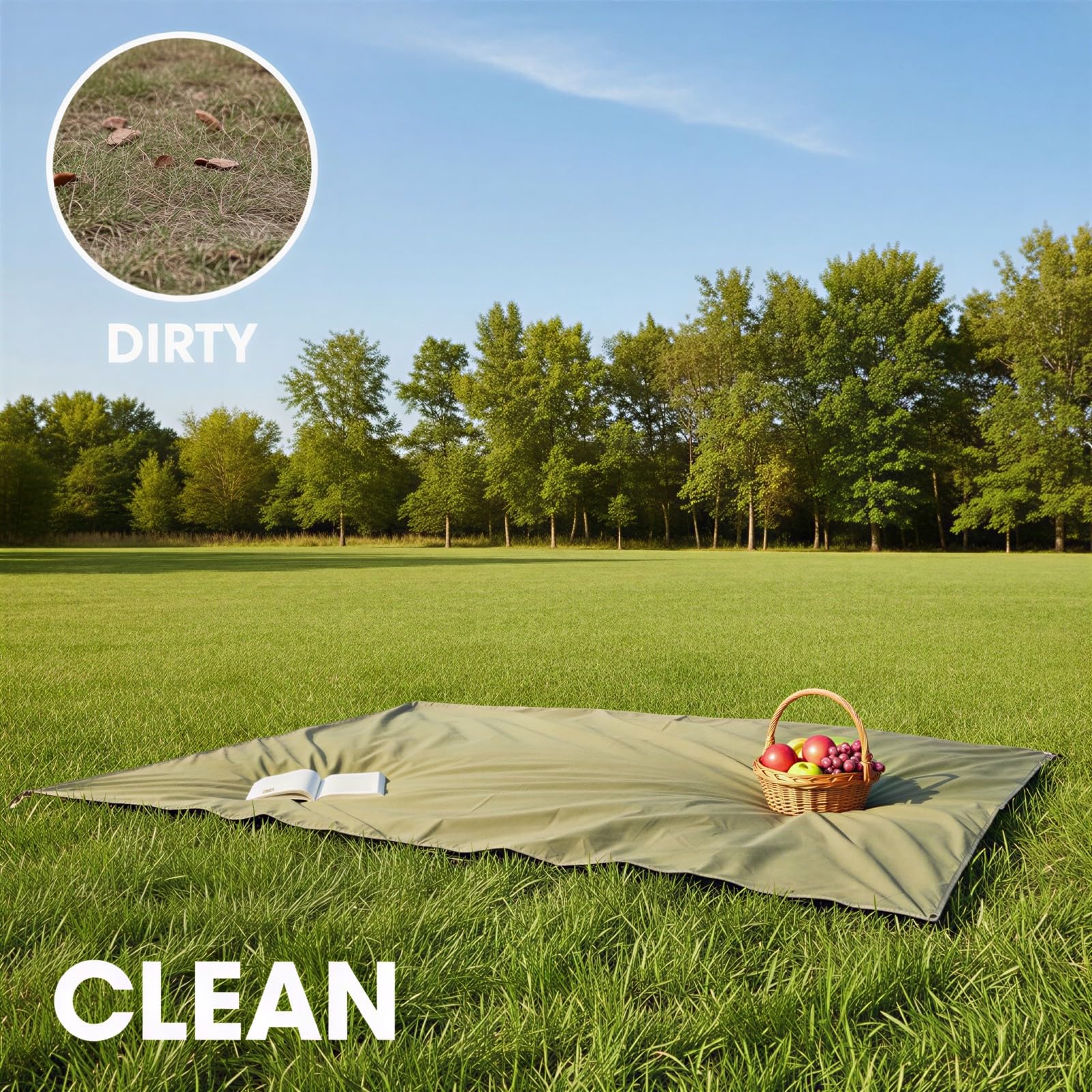 Grande couverture de pique-nique, tapis d'extérieur en nylon vert pour camping, imperméable et anti-sable, pour 4 à 5 adultes, portable pour voyage et plage, facile à nettoyer, tapis de jeu