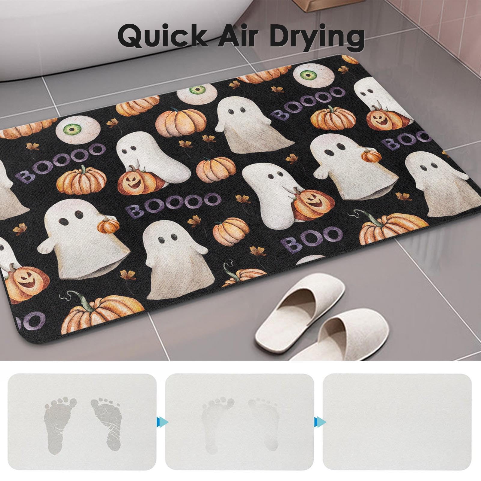 Tapete de baño con diseño de fantasma de Halloween, diseño de calabaza vintage, de secado rápido y súper absorbente, tapete de goma antideslizante con parte trasera de goma de 17 x 30 pulgadas 3