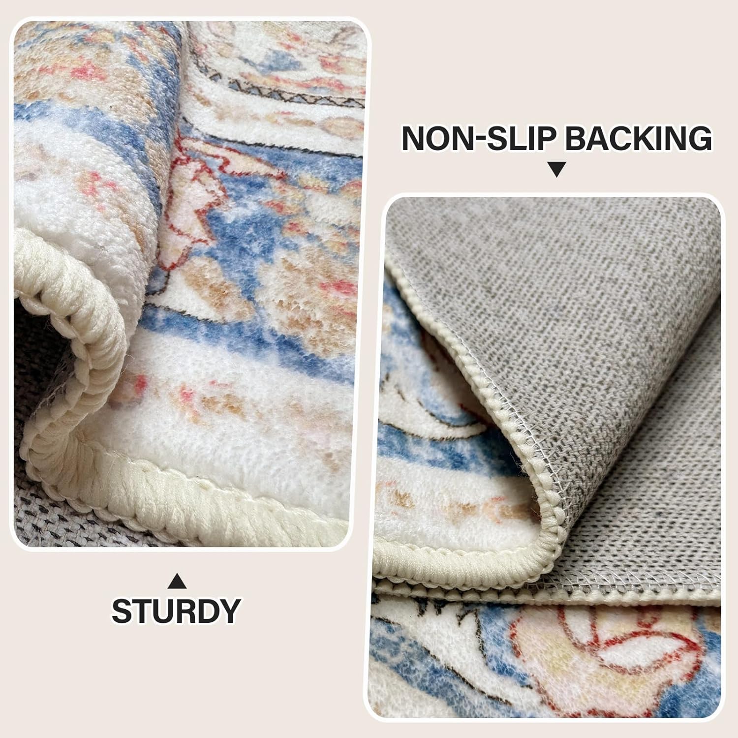 Vhong Boho Area Rugs Washable Runner Vintage Modern Neutral Carpet Blue 2×6 High Traffic Rugs for Kitchen Hallway Living Room Non Slip