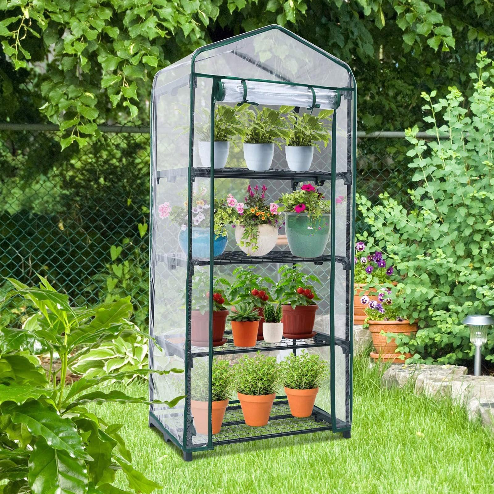 Serra interna serre portatili per esterni serra da giardino con ruote | chiuse, 3/4 livelli, negozio di coltivazione con copertura con cerniera, scaffali per piante in acciaio