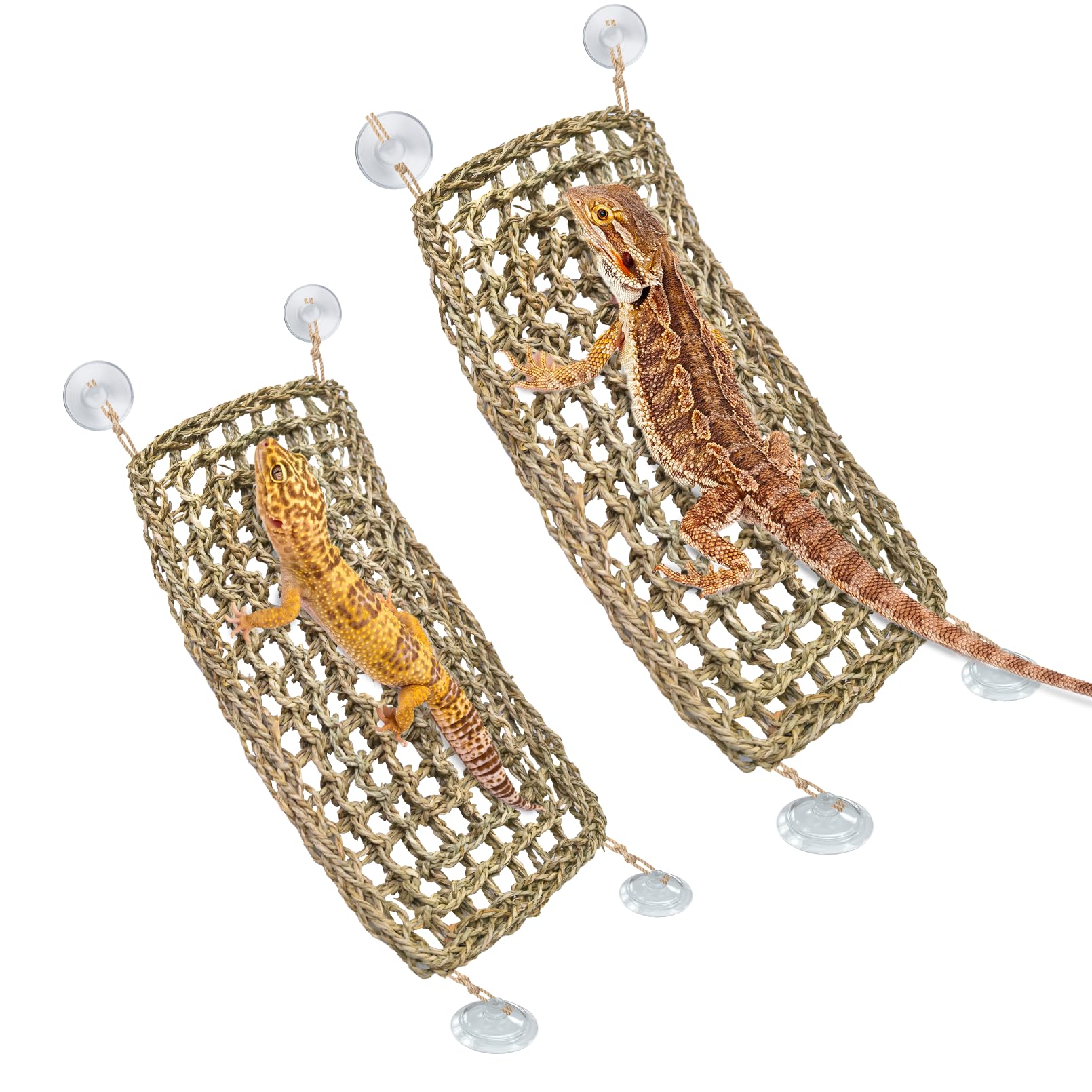 PIVBY Reptile Lizard Lounger Bearded Dragon Hammock,100% Natural Grass Fibers Hammock Bed for Anoles, Bearded Dragons, Geckos, Iguanas, and Hermit Crabs