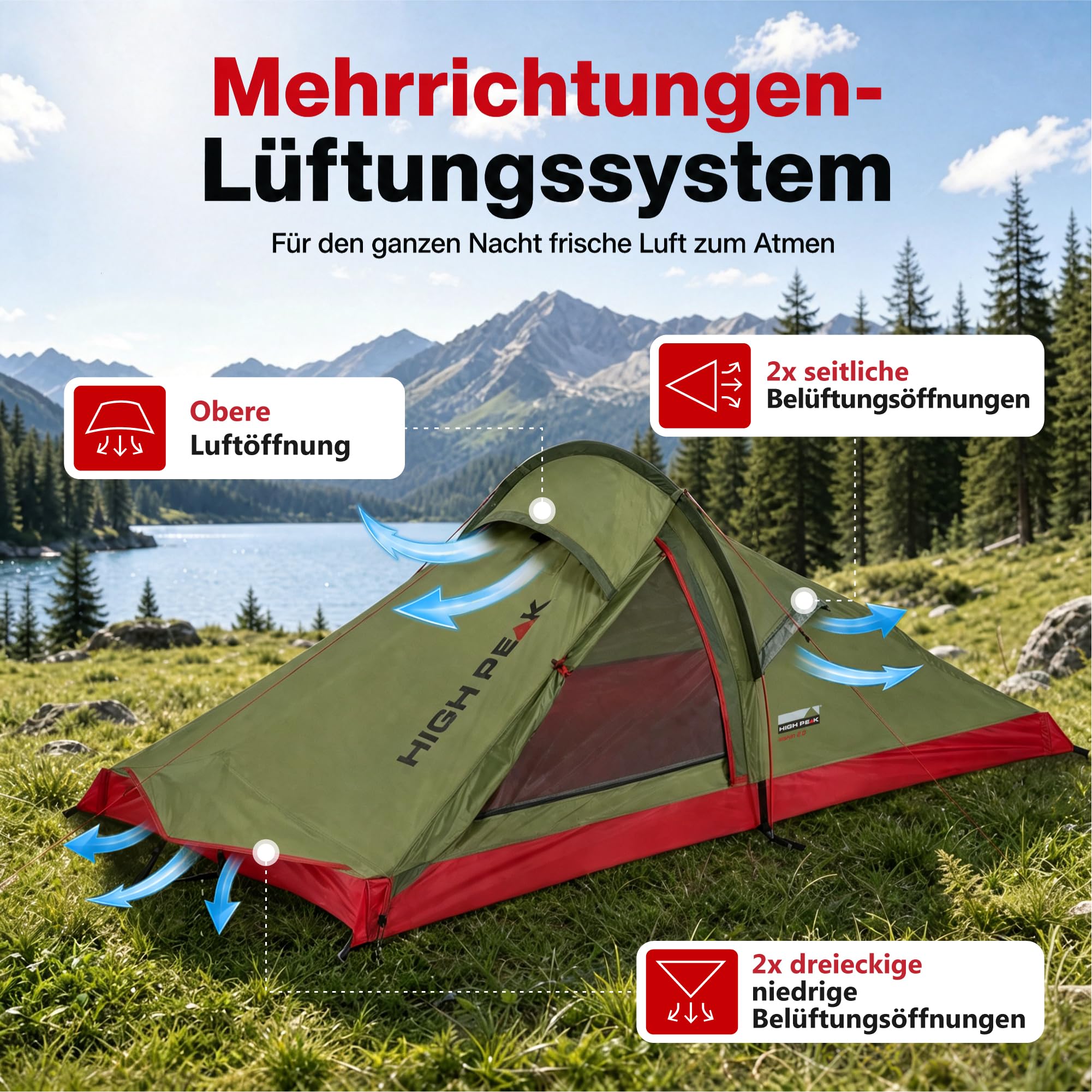 High Peak Tunnelzelt 2 Personen, Ultraleicht für Trekking und Bikepacking
