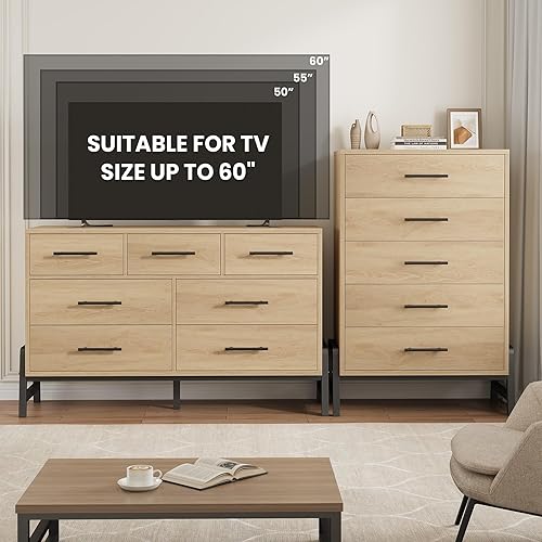 Miniatura 7 de GarveeHome Cómoda para dormitorio, cajón de 50.5 pulgadas de alto con gran espacio de almacenamiento, armario de madera independiente para sala de