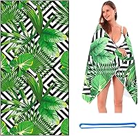 Vista 1 de Toalla de playa absorbente de microfibra de secado rápido, toallas con estampado de plantas verdes tropicales, tamaño de 30 x 60 pulgadas