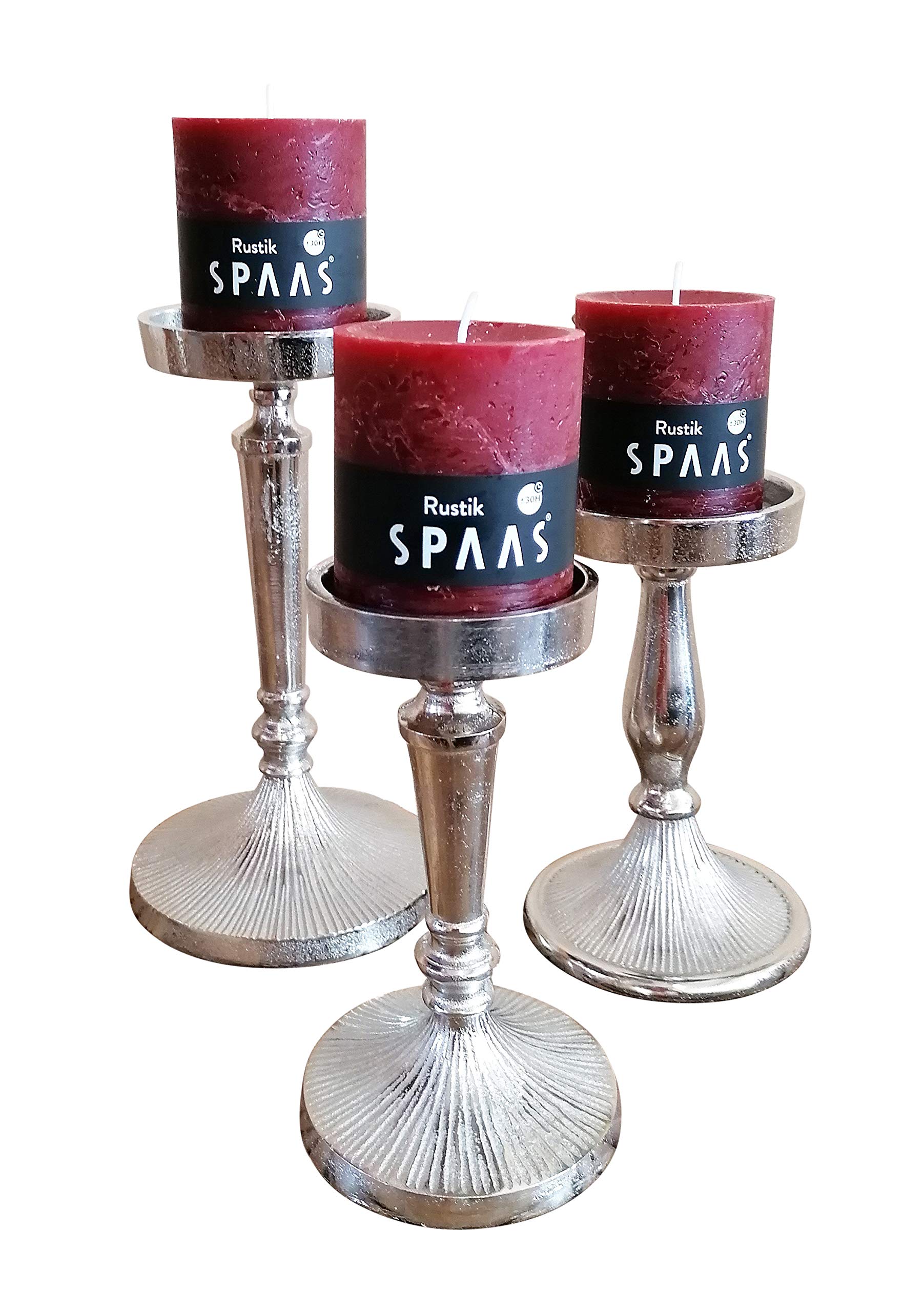 MichaelNoll Kerzenständer 3er Set Kerzenhalter Aluminium Silber - Kerzenleuchter Modern für Stumpenkerzen - H 17,5 cm / 18,0 cm / 23,5 cm