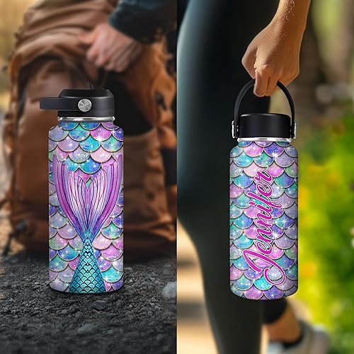Miniatura 6 de Hyturtle Regalos personalizados para los amantes de las sirenas  Cumpleaños Navidad  Sirena nombre personalizado botella de acero inoxidable de 18