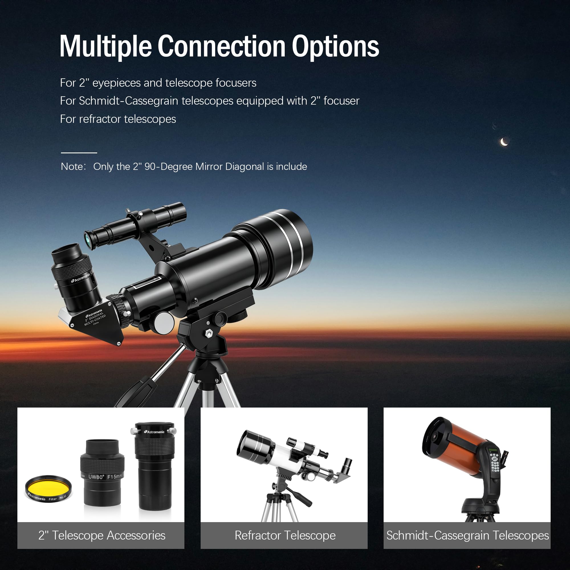 Astromania 2 Zoll Star Diagonal 90 Grad Spiegel mit 93% Reflexionsvermögen Dielektrische Beschichtungen - Vollmetall für Brechung Teleskop Okularlinse für astronomische visuelle Astrofotografie