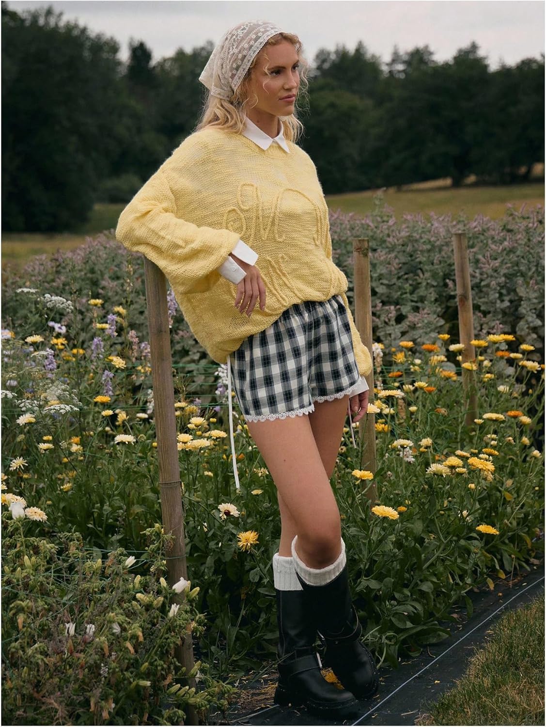 MakeMeChic Women's Plaid Mini Shorts Lace Trim Elastic Low Waist Cute Summer Shorts - Image 5