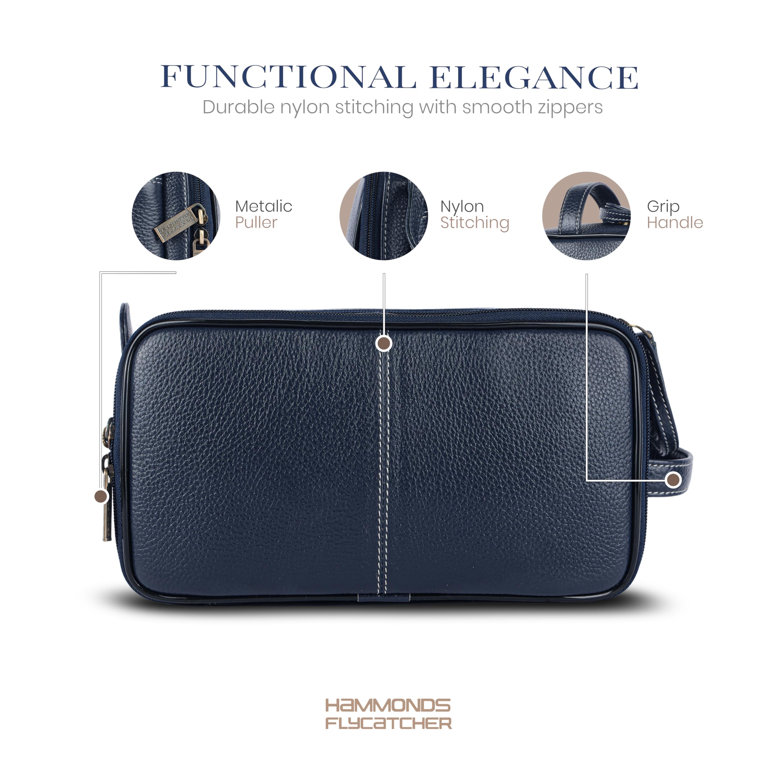 Hammonds Flycatcher Bolsa de afeitado de cuero genuino para hombre, kit de cuero Dopp, bolsa de aseo de viaje, organizador de kit de higiene y aseo personal, cuero libre de crueldad y estuche de
