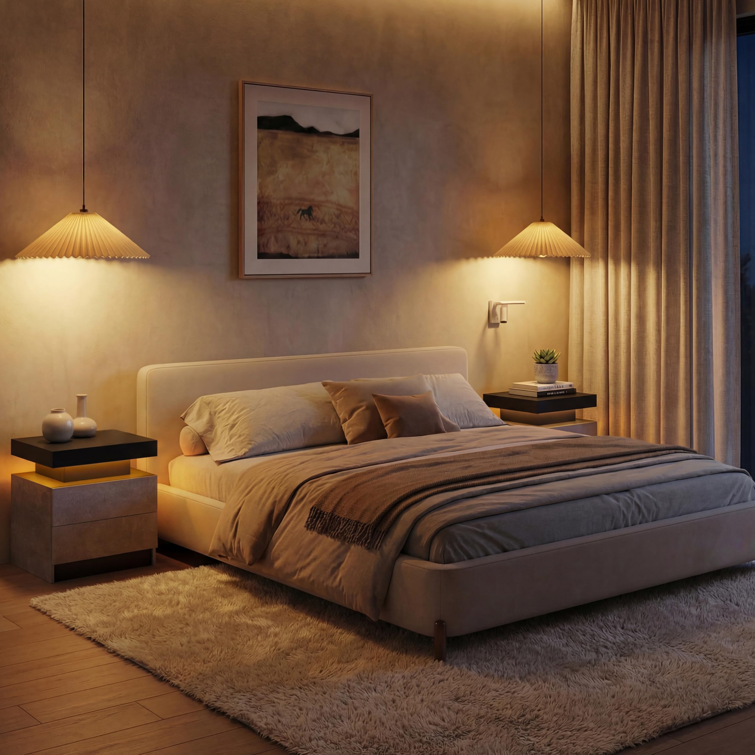Cubehom LED Nachttisch Nachtschrank mit Led Licht, Modern Nachtkommode mit 2 Schubladen für Wohnzimmer, Schlafzimmer (Grauschwarz, 2)