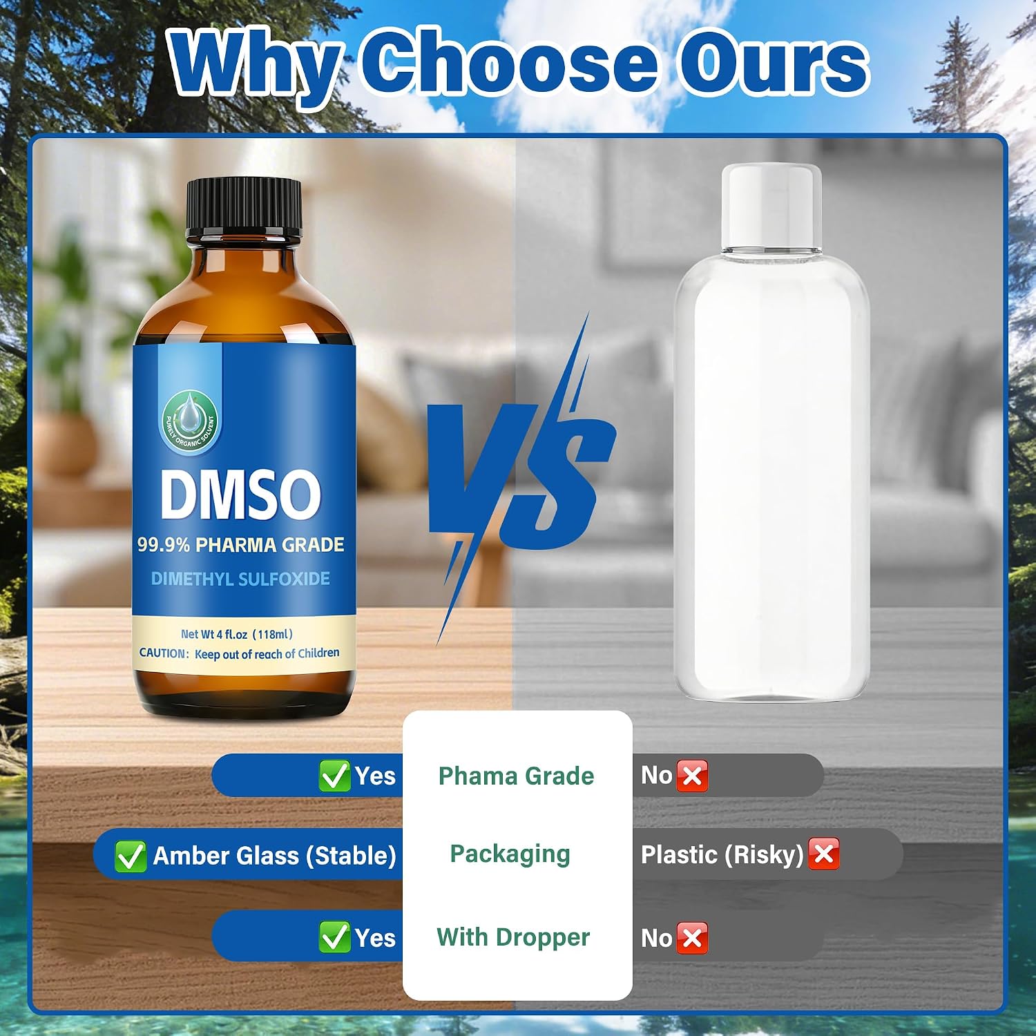 DMSO 99.9%, Pharmaceutical Grade Pure DMSO with Dropper in Glass Bottle, Non-diluted Dimethyl Sulfoxide Liquid, Low Odor, 4 fl oz