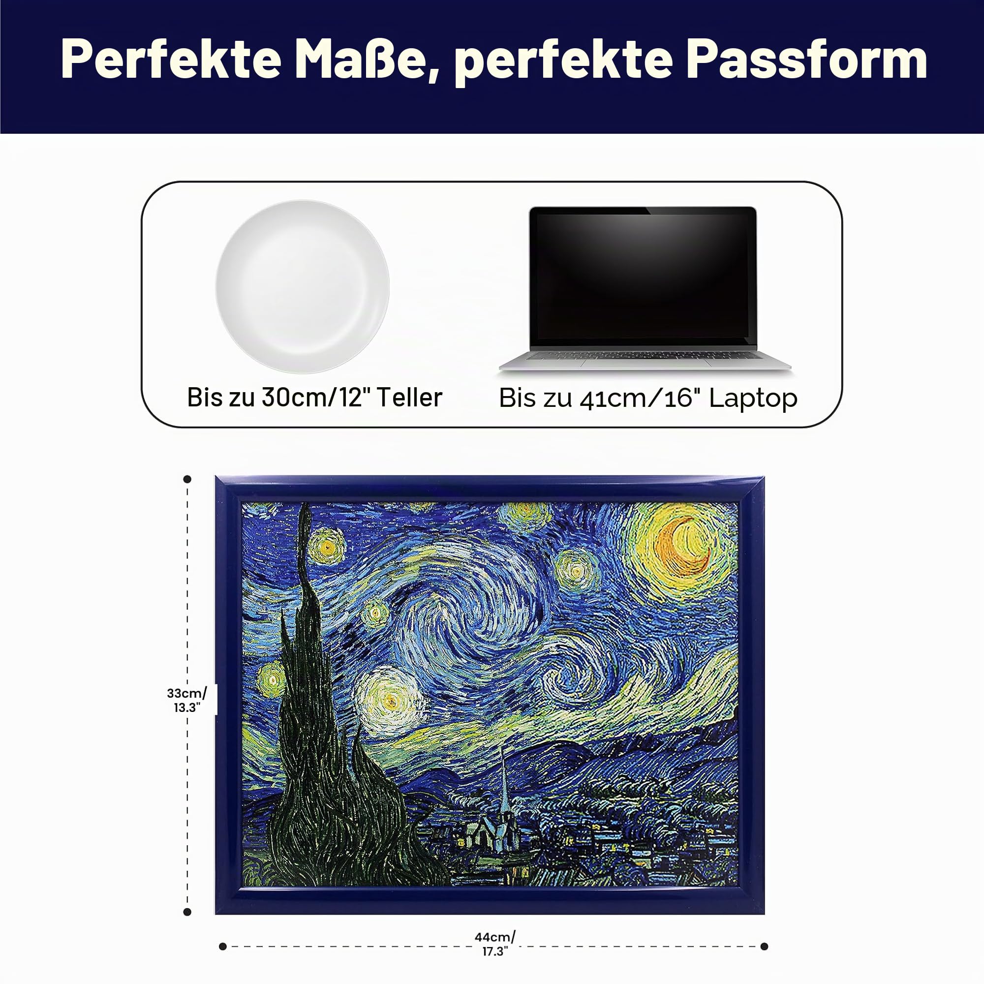 Lesser & Pavey Knietablett mit gepolstertem Kissen, für Getränke, Lebensmittel, Frühstück, Laptop, gepolstertes Knietablett für Zuhause und Büro, Vincent Van Gogh