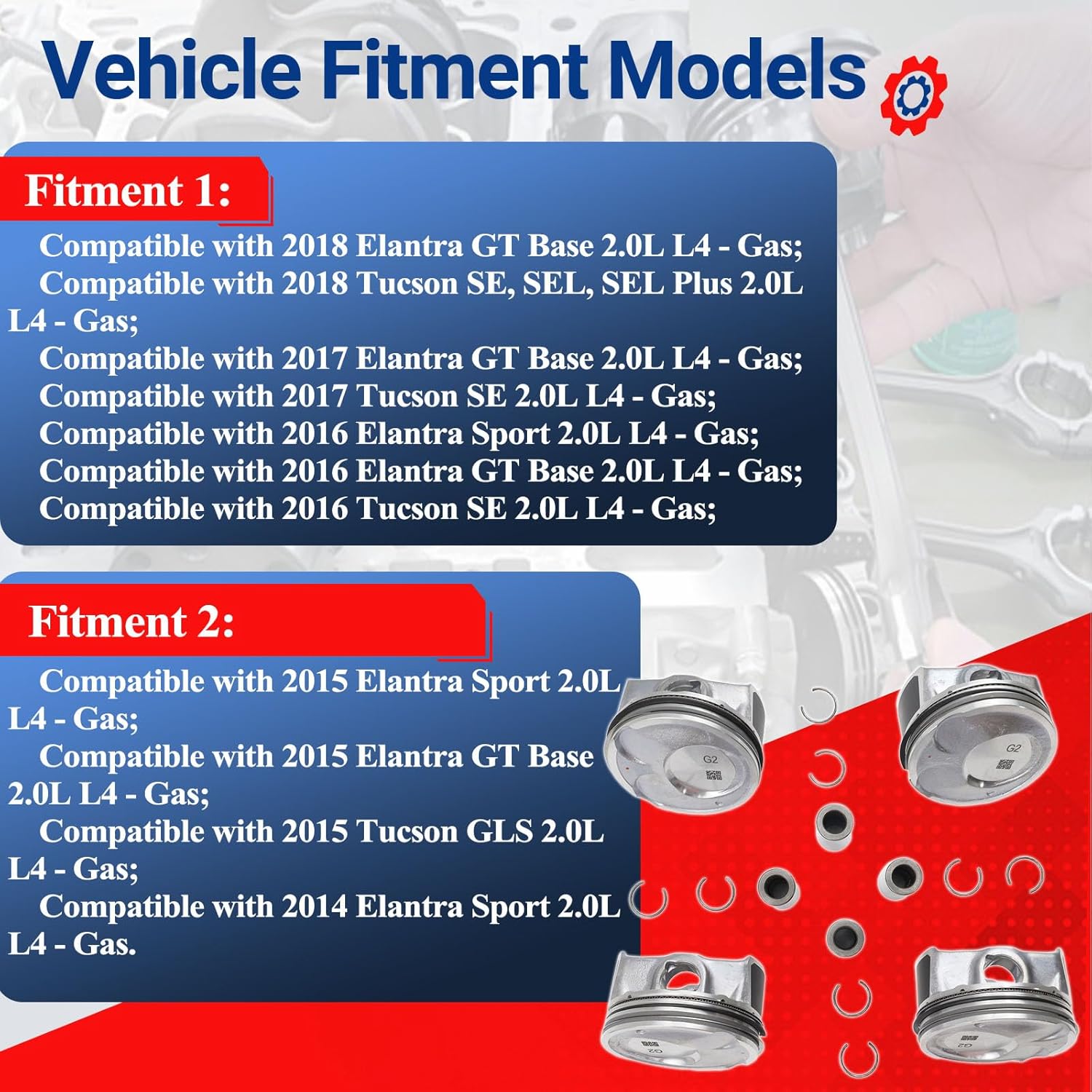 4PCS Engine Piston & Rings Kit 23041-2E210 Compatible with 2014 2015 2016 2017 2018 Kia Soul Forte Forte5 Forte Koup 2.0L Replace Part Numbers 230412E210 23041 2E210