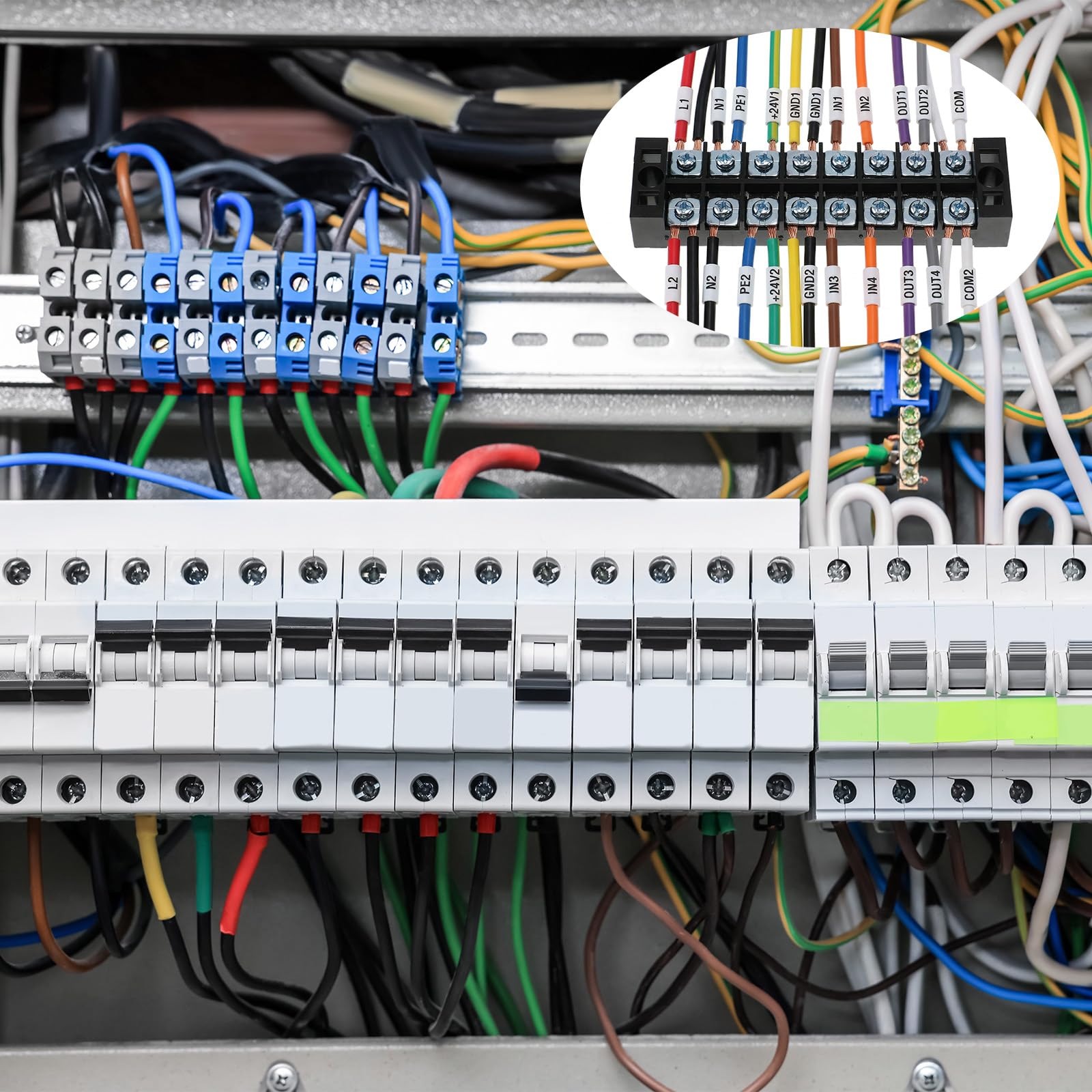 Tellegloww 20 pezzi (10 set) morsettiera a 8 posizioni a doppia fila 25A 600V morsettiera a vite con coperchio e terminali preisolati a 8 posizioni, strisce di barriera ponticelli (nero e rosso)