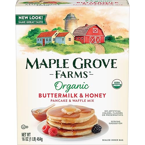 Maple Grove Farms Mezcla orgánica para panqueques y gofres con miel, 16 onzas (paquete de 8)