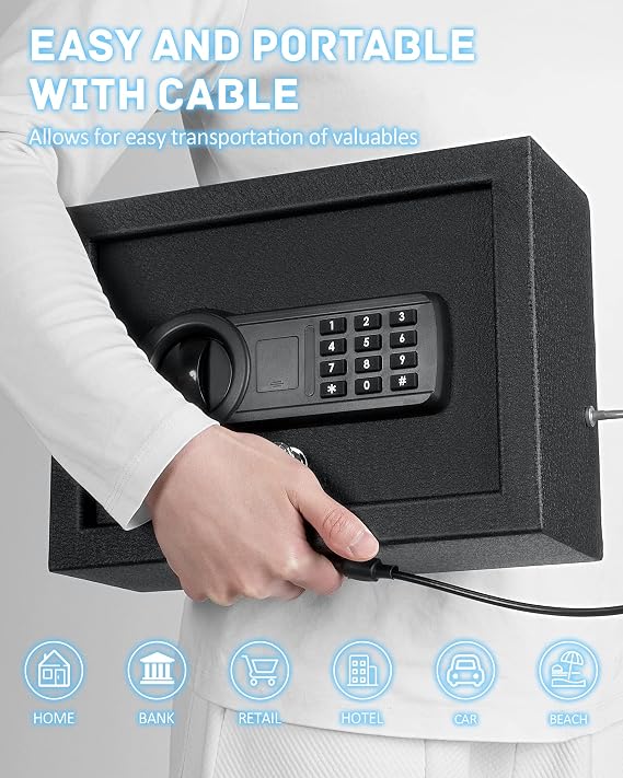 JINXNOBI Top Opening Keypad Security Desk Drawer Safe, Portable Digital Floor Safe with Cable,Electronic Steel Home Security Chest