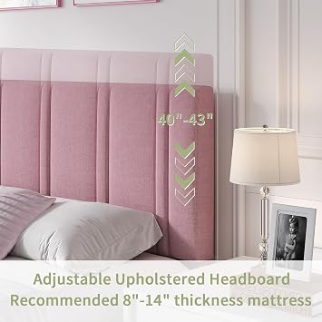 MaverickFurni Twin Bed Frame for Kids with Upholstered Headboard, Pink