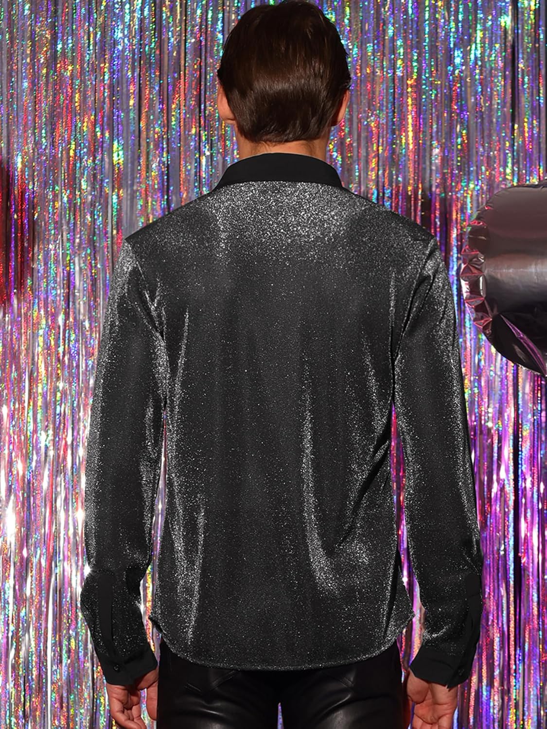 Lars Amadeus Glitter Shirts for Men's Long Sleeves Party Button Shiny Sparkle Shirt