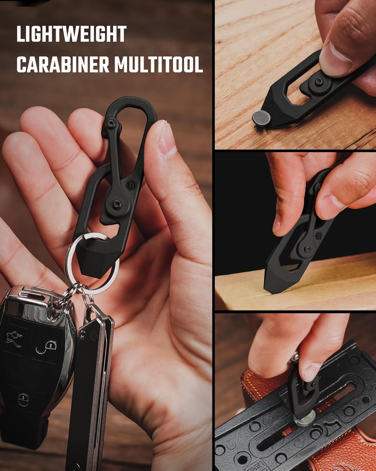 KeyUnity Titanium Carabiner Keychain Tool, 3 Functions in 1 Multitool for Everyday Carry (KU04BK)