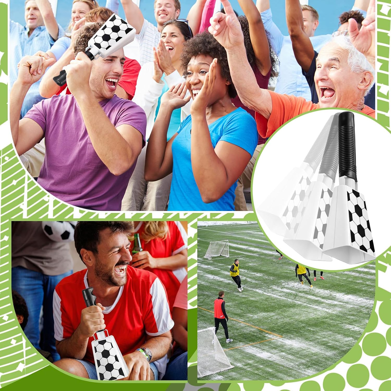 Konohan 12 Pcs 9 Inch Soccer Cowbells with Non Slip Handle Large Loud Cow Hand Bells Metal Cheering Noise Makers for Soccer Games Sports Events Party Favors