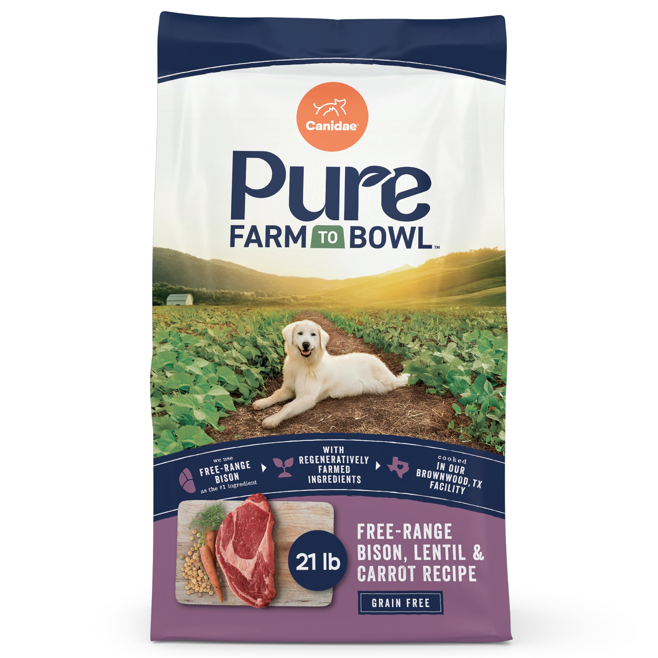 Pure Farm to Bowl Free-Range Bison, Lentil & Carrot, Adult, Grain-Free Dry Dog Food, 21lb