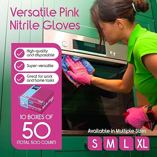 Miniatura 10 de Inspire Pink Gloves Disposable Latex Free  Nitrile Pink Gloves Hair and Nail Salon, Esthetician Nitrile Disposable Gloves