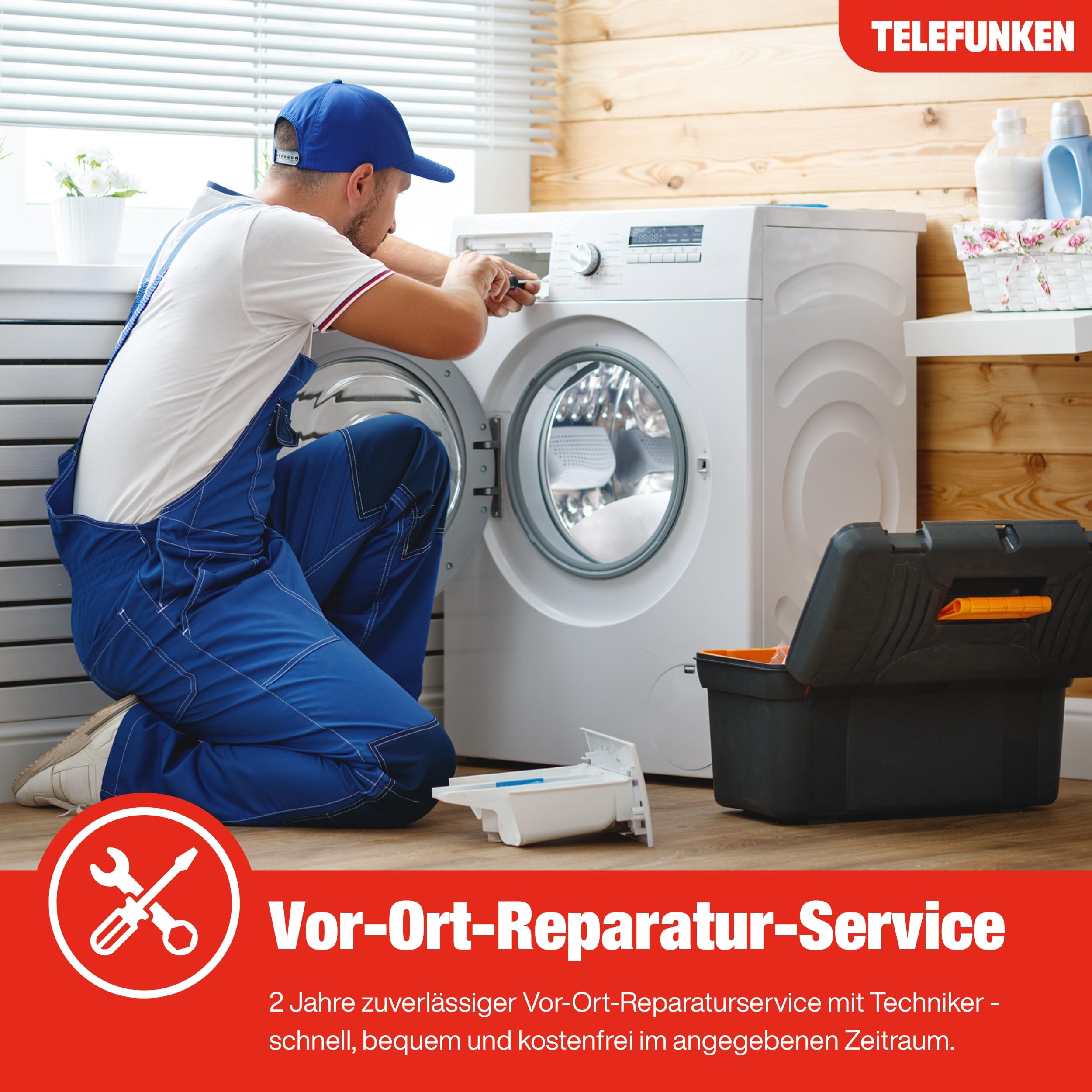 Telefunken Waschmaschine 7kg Frontlader 1400 U/Min Energieklasse A Inverter Motor AquaStop LED-Display weiß