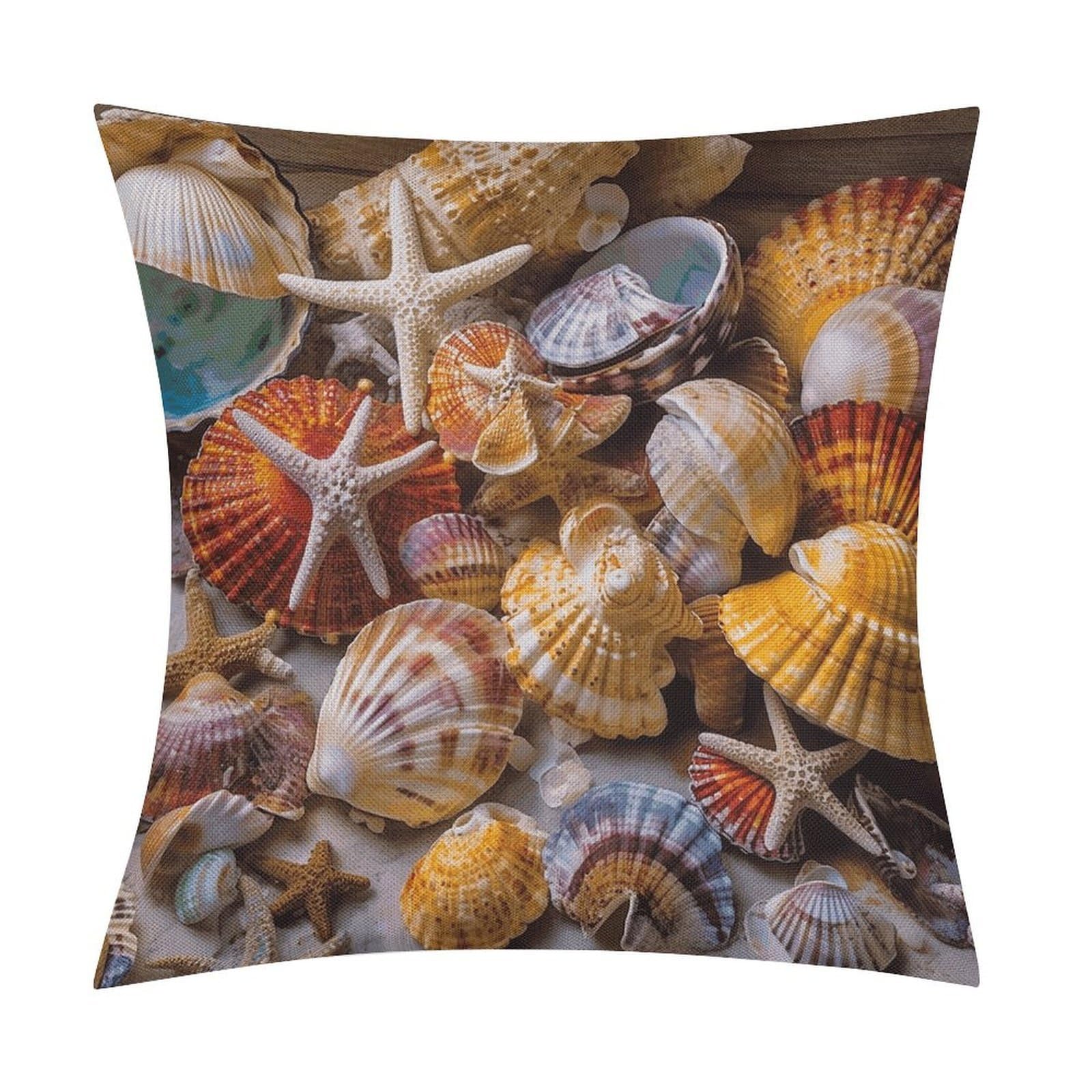 Adfgyerh Style Sea Shell Treasures Pillow Covers Soft And Comfortable Invisible Zipper ，Home Decor 18X18 Inch Edging Technology，Throw Pillow Covers For Couch Sofa Bedroom Living Room.