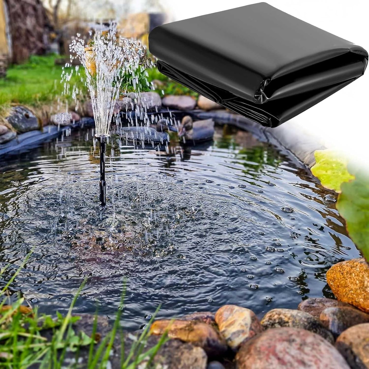 Drsyffsup Pond Liner, Garden Pond Tarpaulin HDPE Pond Membrane Swimming Multi-Size Black Heavy Duty Underlay Sealing Film for Fish Ponds Fountains Water Garden and Waterfall(9.8x26.2ft)