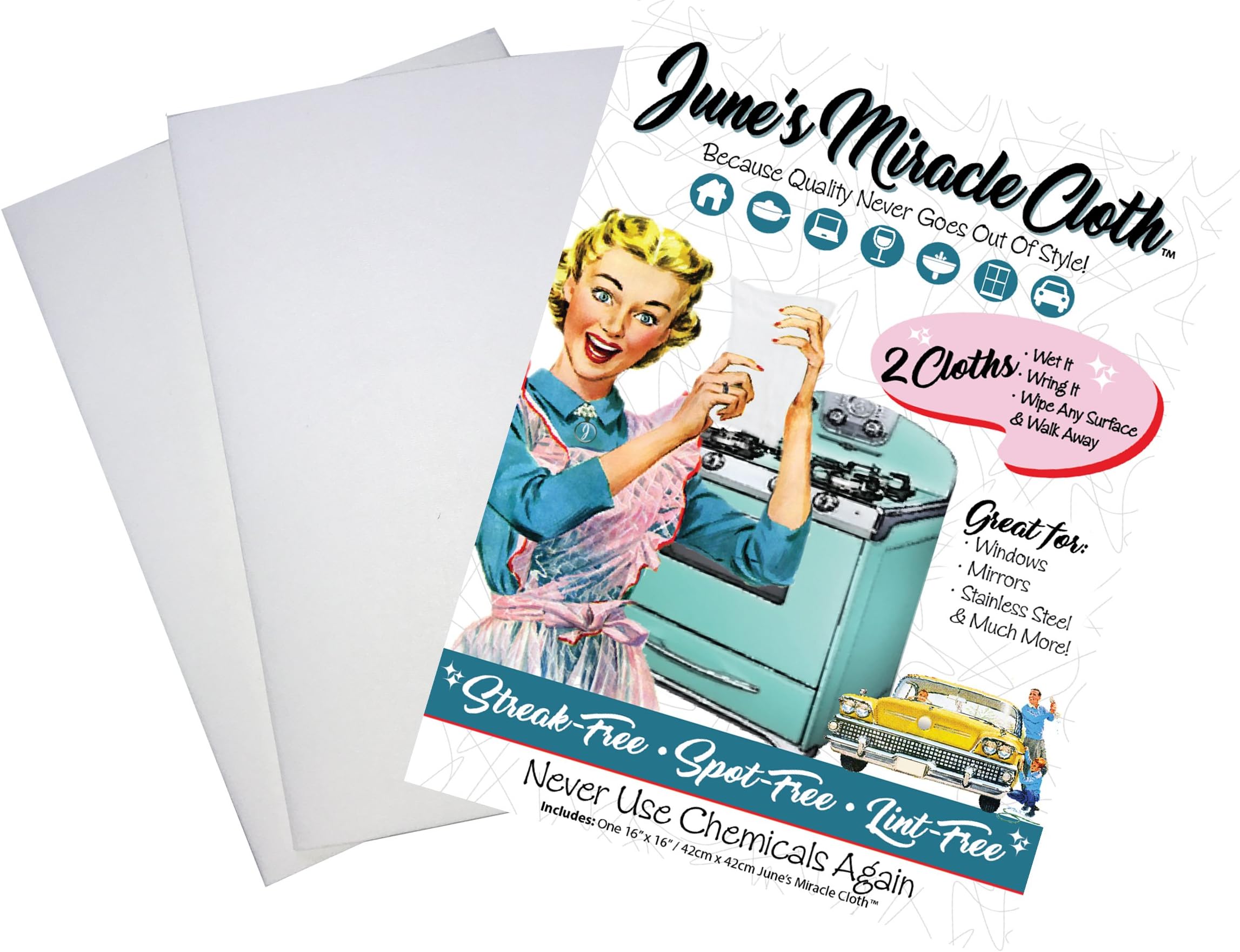 June's Miracle Cloth, Streak Free Microfiber Cloth, Window Cloth, Car Detailing Towels, Glass Polishing Cloth, Lint Free Cloths, Stainless Steel Wipes, 2 Sheets (White, 2)
