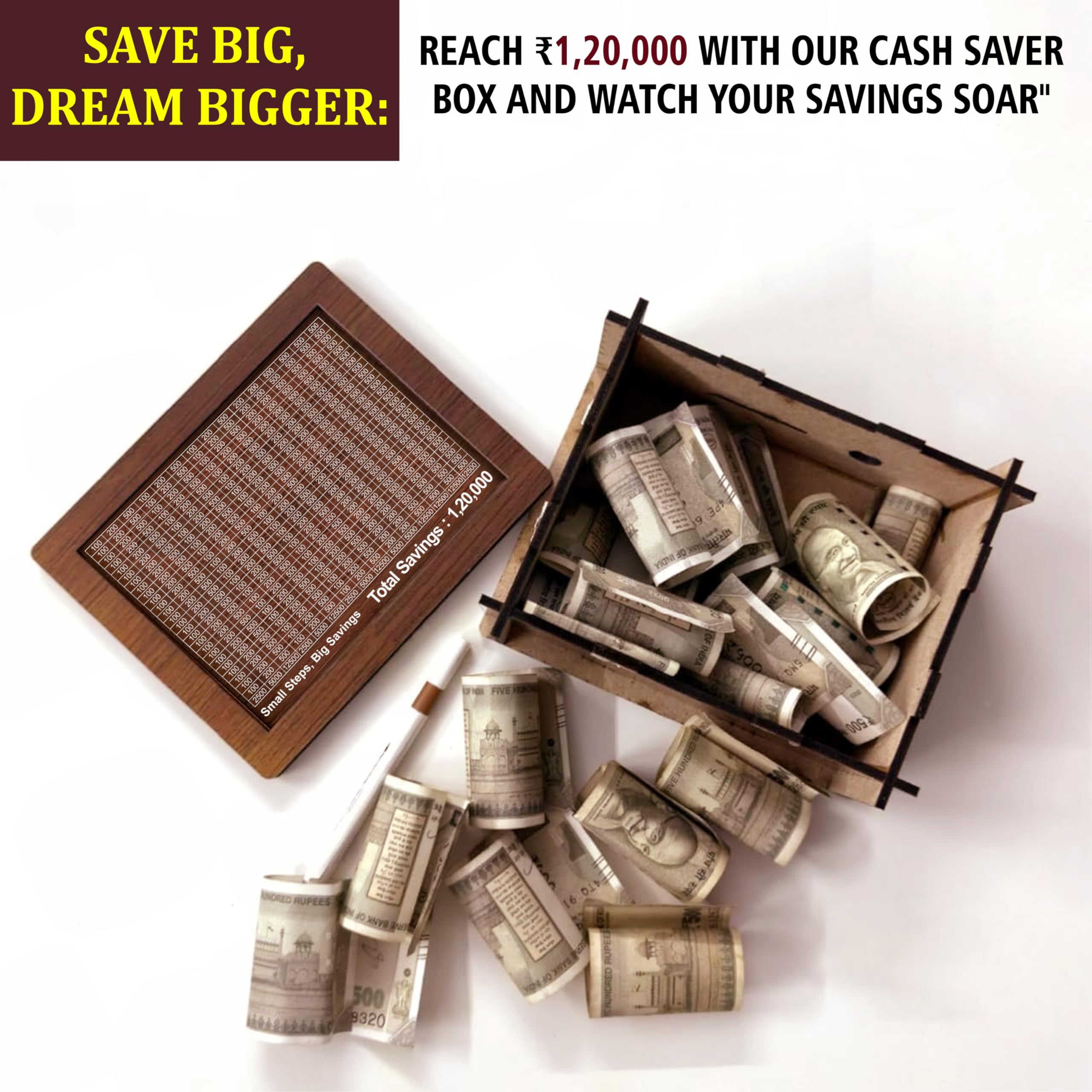 Goelite Wooden Money/Piggy Bank, Money Box, Coin Box with Printed Design for Kids/Children, Savings Challenge Box, Cashbox,Cash Vault Wooden Savings Box,Wooden Coin 1