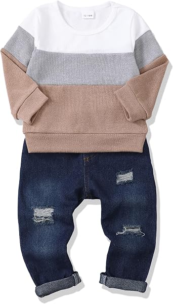 Toddler Baby Boy Clothes Infant Boys Outfits Sweatshirt Pullover Top Denim Pants Clothing Sets