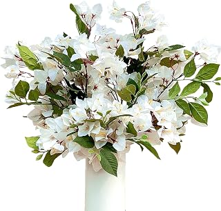 Pack of 8 Artificial Flowers Stems Silk Bougainvillea Branches for Wedding Centerpieces, Table Runner, Indoor & Outdoor Decoration - 30 inch (White)