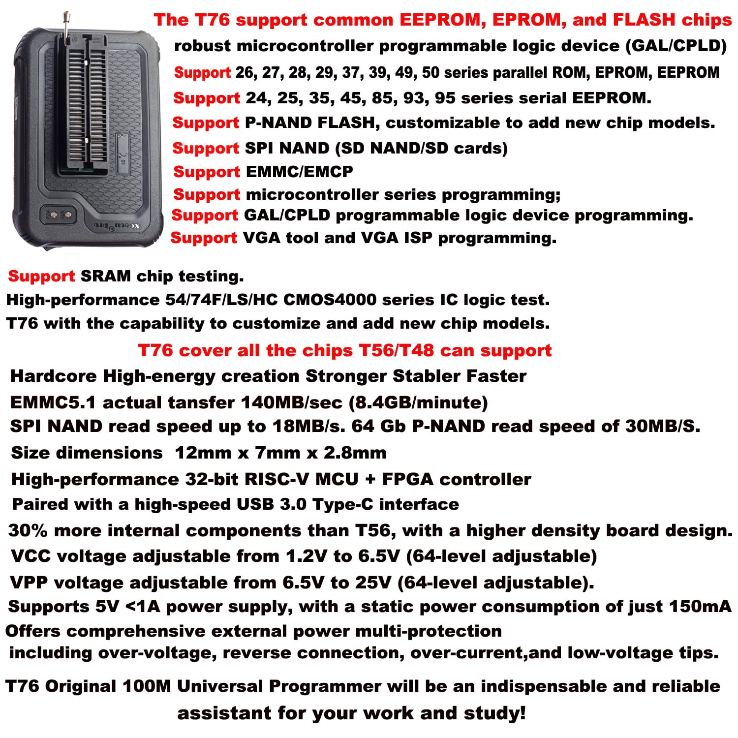 T76 Programmer Socket for with XGecu T76 Adapter Support QFN Eprom ISP IC Chip PIC NAND Flash EMMC GALCPLD VGA BGA SOP