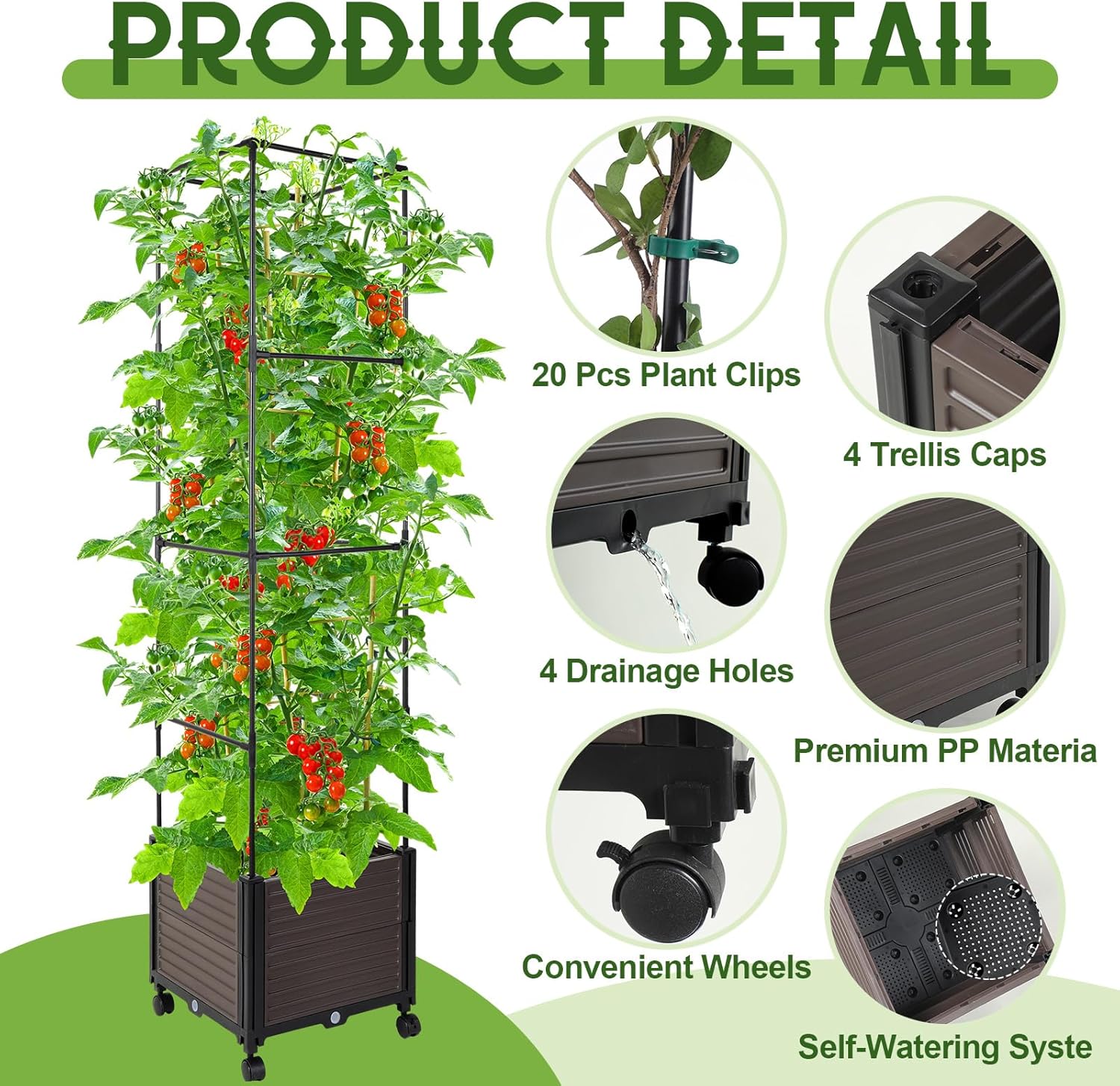 Barydat 2 Pack Raised Garden Bed Planter Boxes with Trellis, 67'' Hight Tomato Extra Large Planter Plants Raised Garden Beds Outdoor with Legs for Climbing Vegetables Plants Tomato Cage Outdoor Garden