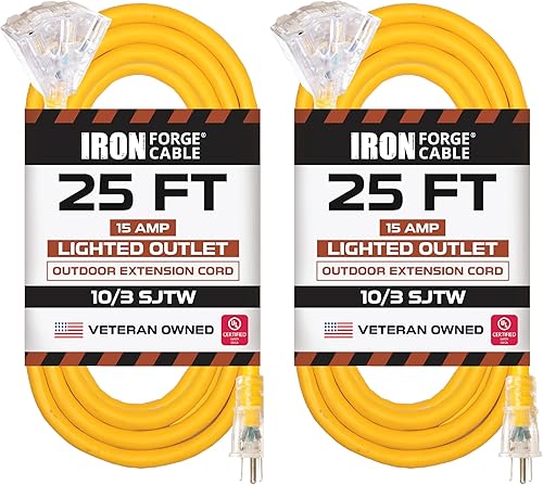 Miniatura 31 de Iron Forge Cable Cable de extensión de calibre 10 de 10 pies para exteriores con 3 tomas de corriente, cable de extensión naranja SJTW de 15