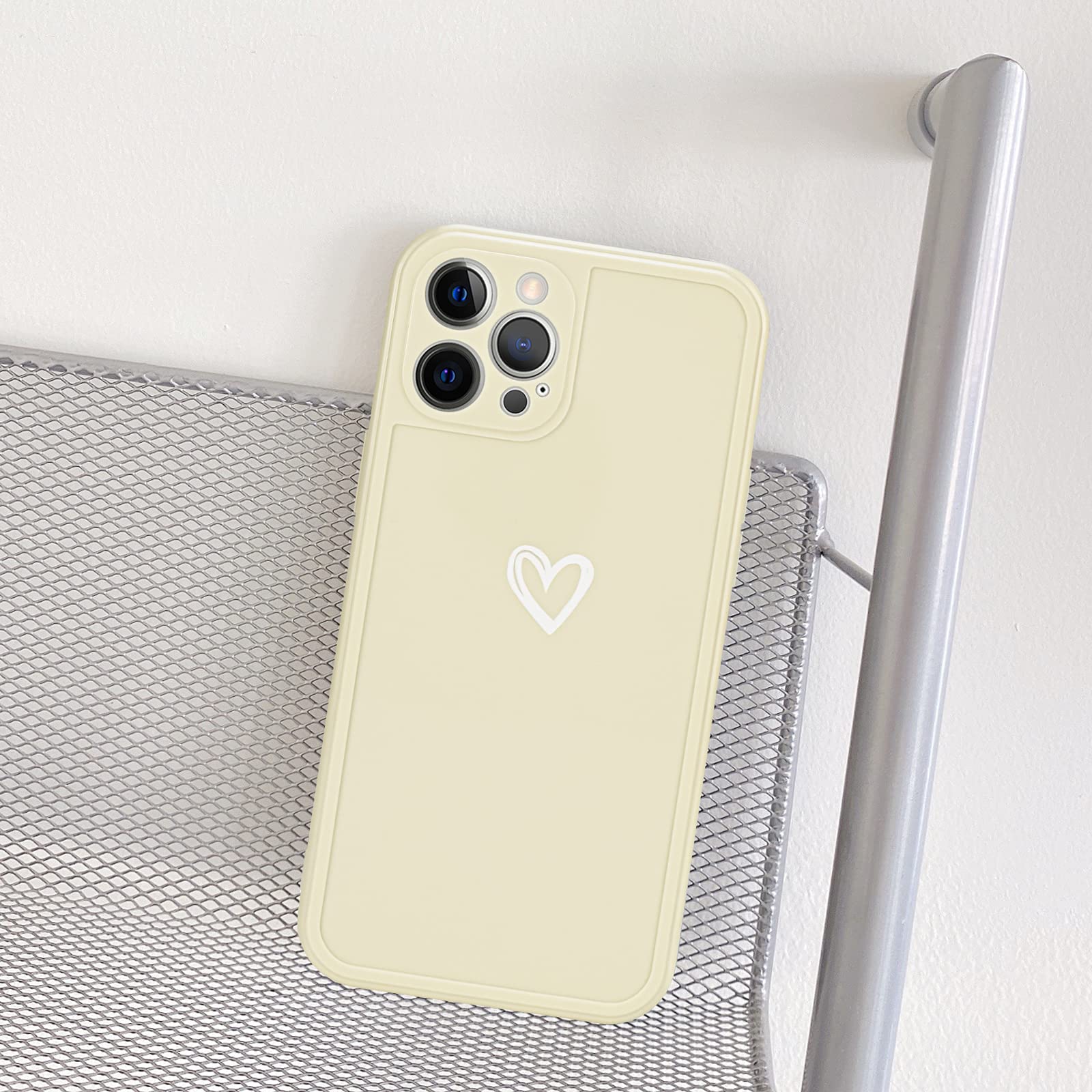 Newseego Cover compatibile con iPhone 12, elegante motivo cuore carino morbido sottile silicone liquido antiurto custodia protettiva semplice leggera custodia protettiva completa del corpo in TPU per
