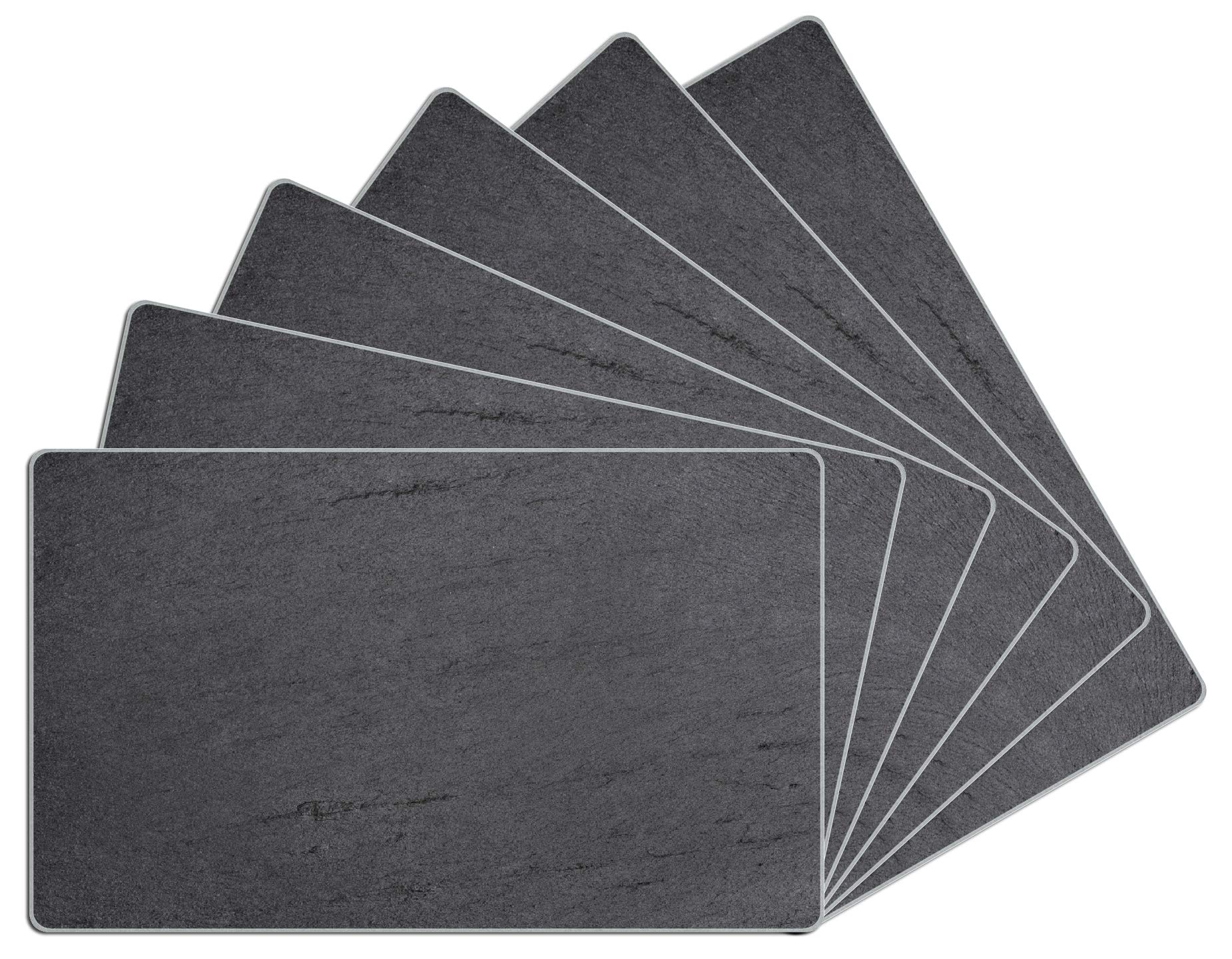 Wallario 6er Set Frühstücksbrettchen aus Glas, Glasunterlage, Glasbrettchen Schwarze Schiefertafel Optik - Steintafel, Größe 14 x 23 cm, Sicherheitsglas
