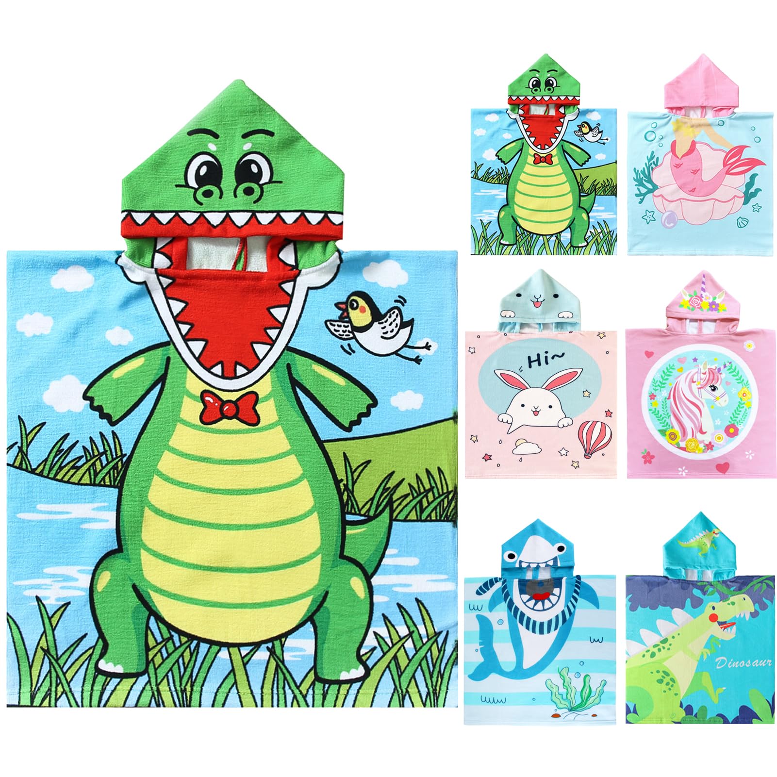 NovForth Kids Beach Towel for Boys Girls, Alligator Hooded Bath Towel Wrap, Toddler Pool Towel with Hood