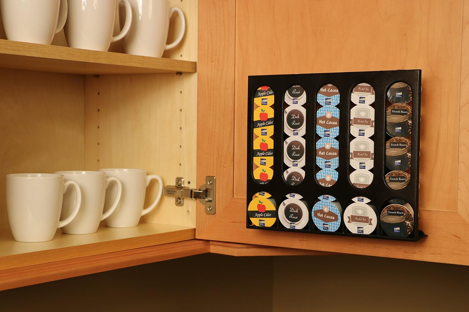 The Cupboard Caddy, Compatible with Keurig K-cups, Premium Storage Dispenser, Holder & Stand (Now with an improved magnetic release system) Black