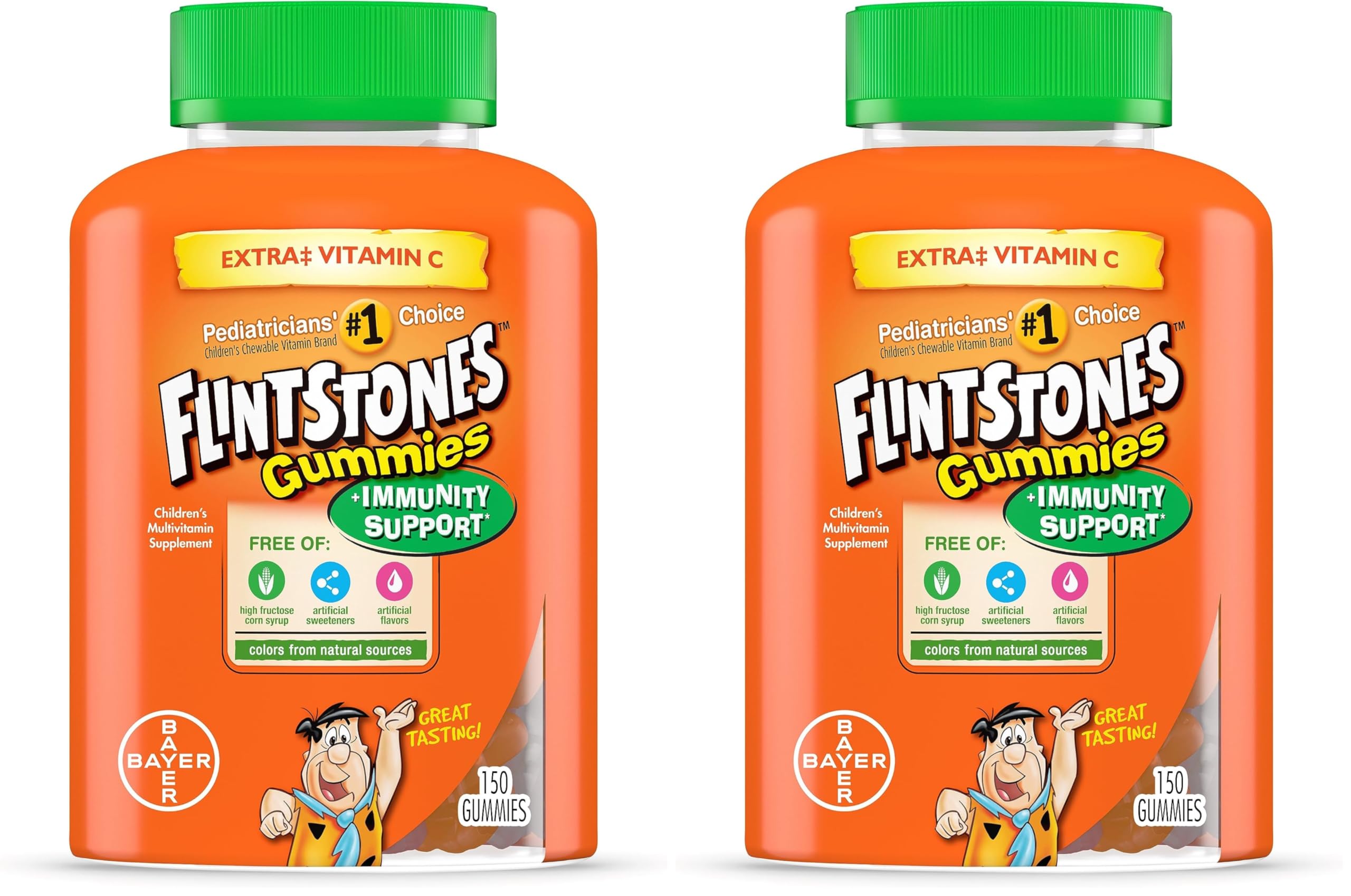 Flintstones Gummies Kids Vitamins with Immunity Support*, Kids and Toddler Multivitamin with Vitamin C, Vitamin D, B12, Zinc & More, Orange 150ct, (Pack of 2)