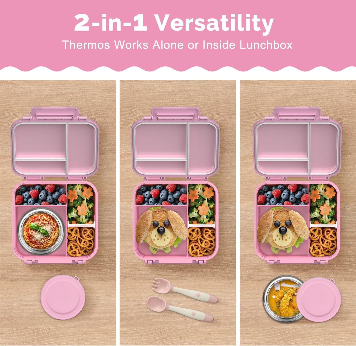 Bento Box for Kids with Soup Thermos(9oz)– Kid Bento Lunch Box with Leak Proof Insulated Food Jar, Hot & Cold Lunch Container Set for School Girls Boys, 4-Compartments, Dishwasher Safe, Pink - Image 9
