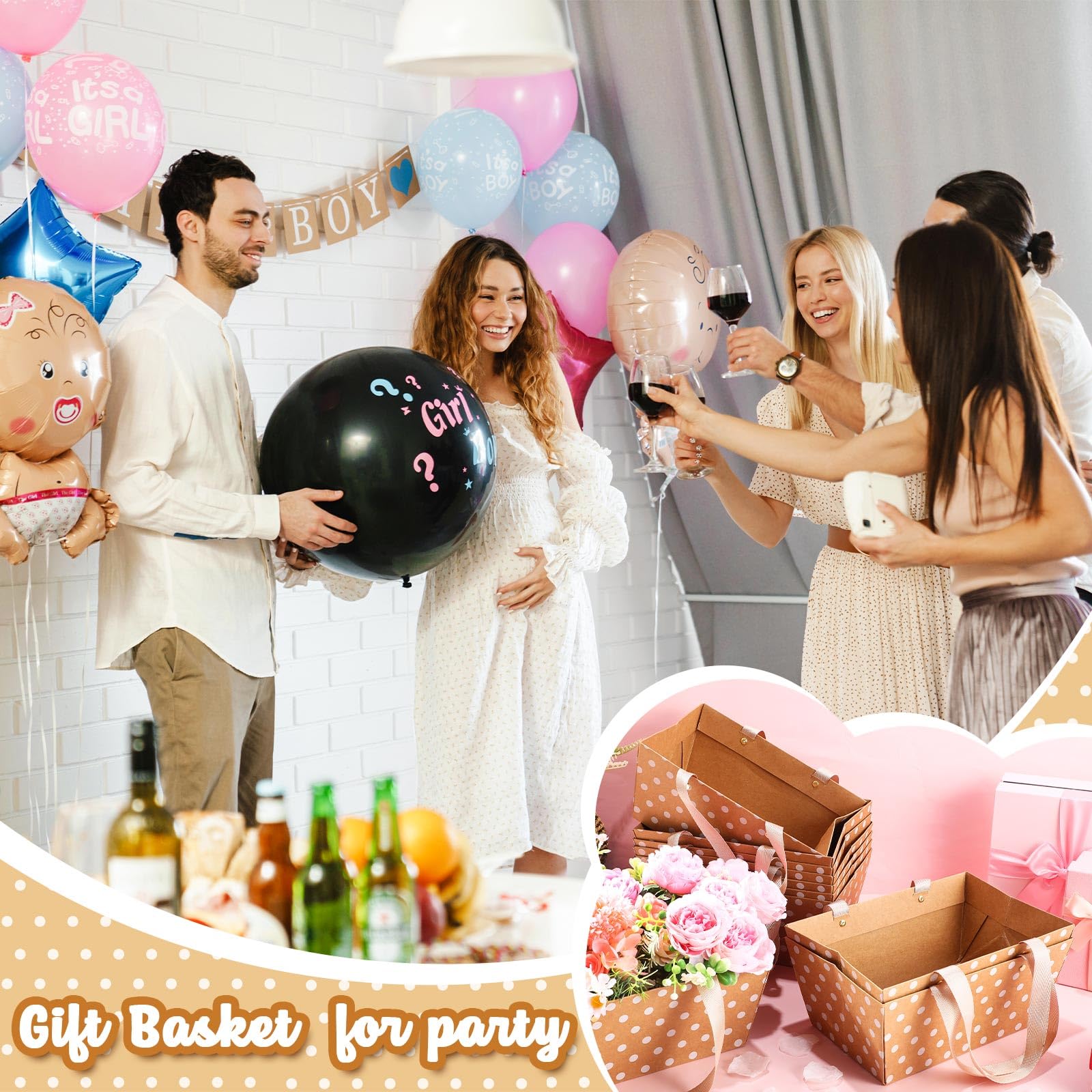Pinkunn 48 cestas vacías para regalos de 9.8 x 6.5 pulgadas, kit de cesta de regalo para fiestas a granel con asas, pequeñas bandejas de mercado para paquetes de regalo, envoltura, boda, vacaciones,
