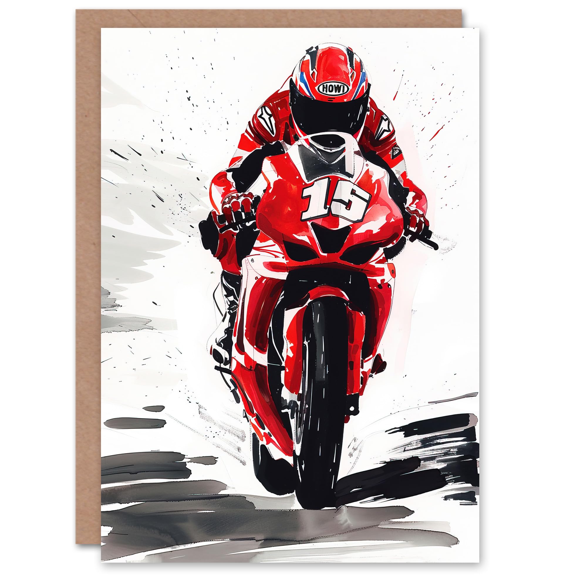 Artery8 Greeting Card Superbike Race Red Motorcycle Racing Action Shot For Him Man Birthday Card