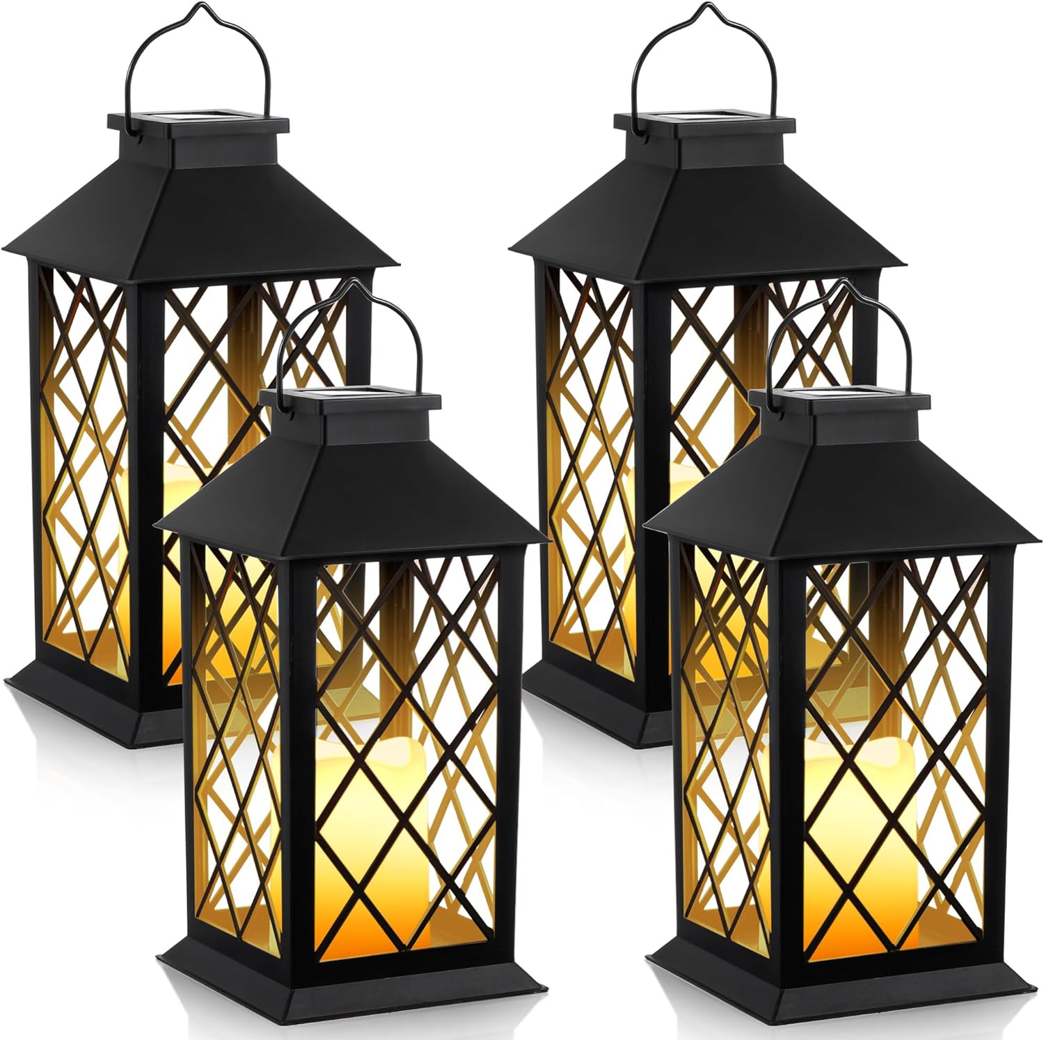 4 Pack Solar Hollow Lanterns Outdoor, Waterproof Patio