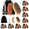 Maitys 10 Sets Beard Brush and Comb Set Bulk Boar Bristle Beard Brush Comb Scissors Kit Gifts for Men Father Colleague Employee Appreciation Oval