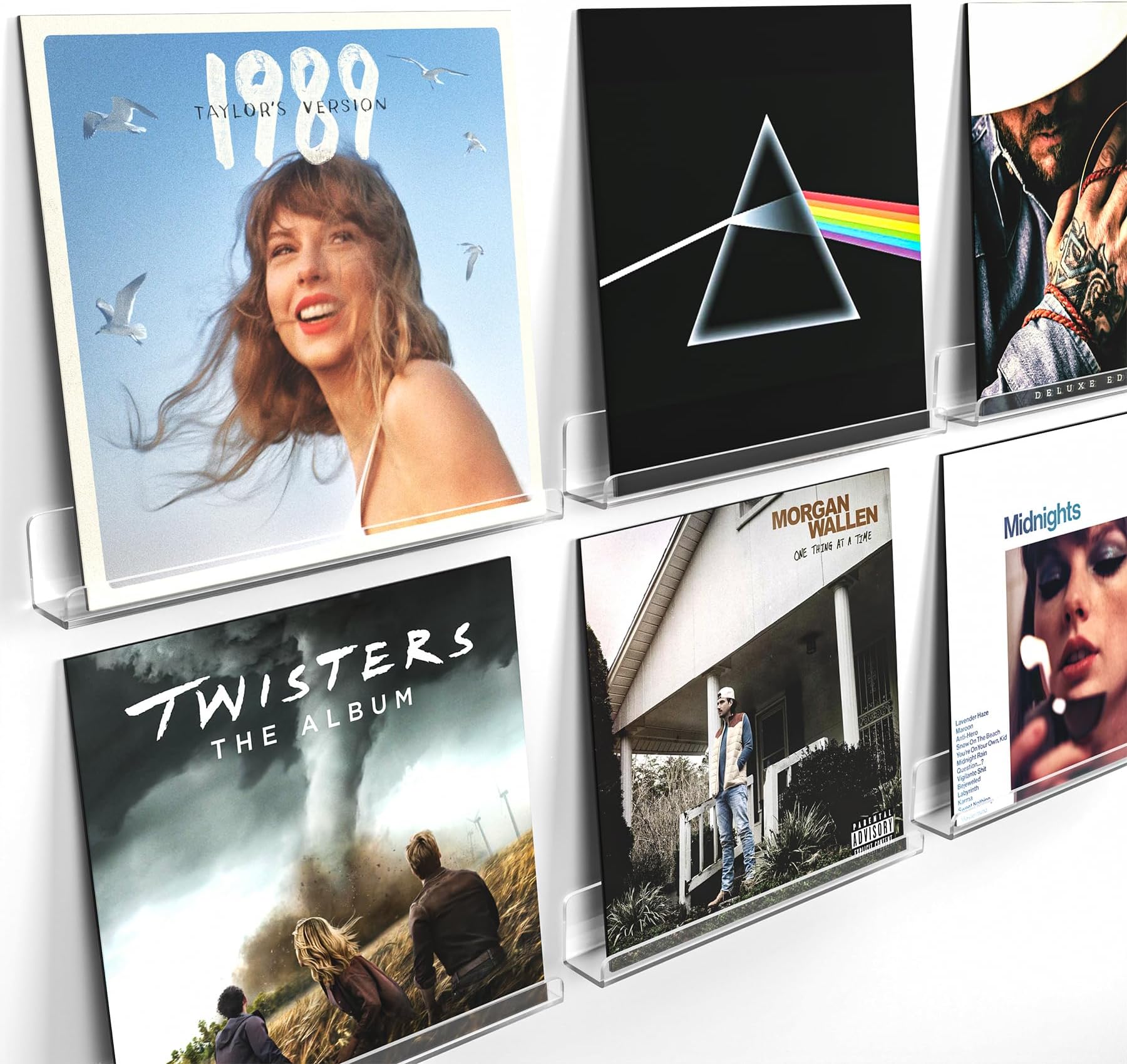 Vinyl Record Shelf Wall Mount Shelves, 12 inch Clear Acrylic Vinyl Record Holder Display, Floating Shelves for Wall Decor, Magazine Rack, Kids Bookshelf, for Bedroom, Living Room, 6 Pack
