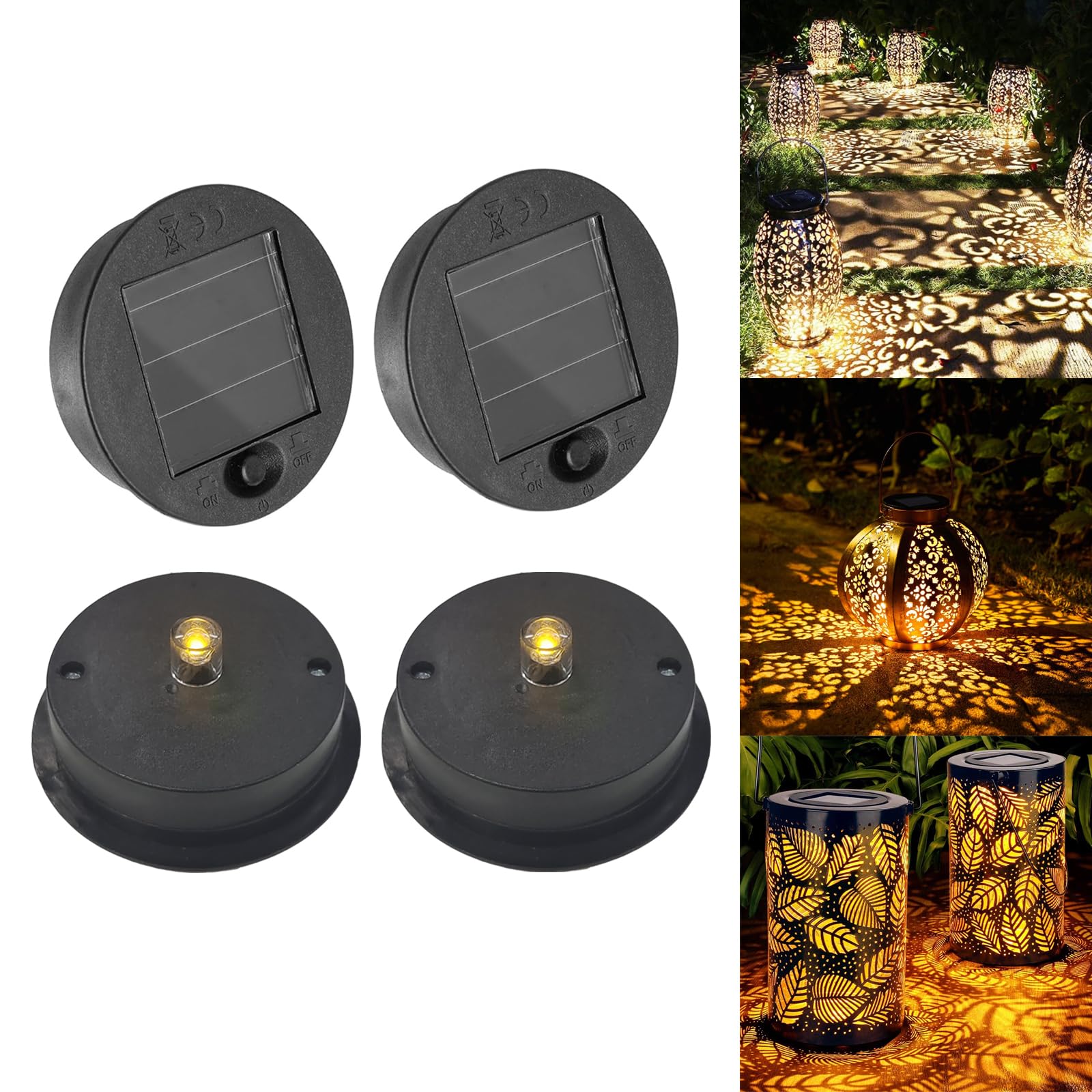 4 Stück Solarleuchten Ersatzteile, Solarleuchten Ersatz Top, LED Warmweiß Licht Solardeckel für Gläser, für Solarlaterne, Solar Gartenleuchten und DIY (7CM)